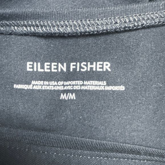 Eileen Fisher Size Medium Dress Black Knee Length Organic Cotton Pockets V-Neck - Picture 4 of 5